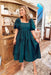 Think of Me Midi Dress in Teal Green, tiered dress, puff sleeves, square neckline, midi dress