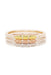 BUDHAGIRL Three Queens Bangles in Clear Crystal, set of three bangles, one gold, one silver snd one rose gold