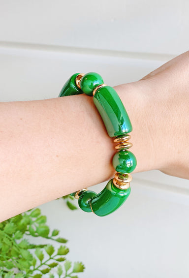 Time To Shine Bracelet in Green, single beaded bracelet mixed with gold beads