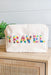 Travel Nylon Extra Large Cosmetic Bag, neutral color palette and fun striped embroidered patches that say "Travel."