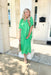 Caught Feelings Midi Dress in Green, kelly green short sleeve tiered dress with small v-neck