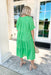 Caught Feelings Midi Dress in Green, kelly green short sleeve tiered dress with small v-neck