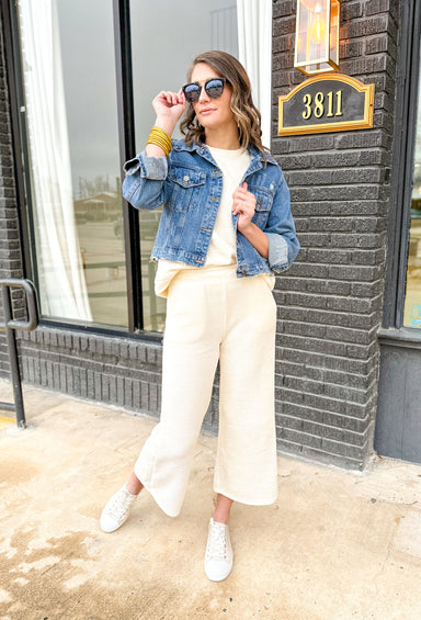 Canceled Plans Chenille Pants in Cream, cream wide leg pants with pockets and an elastic waist