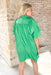 Best Of Luck Dress, short pleat puff sleeve button down dress with pleating on the chest in kelly green