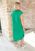 Emma Midi Dress in Green, textured short sleeve midi dress with pockets