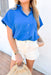 Fast Forward Button Up Top in Cobalt Blue, short sleeve button up top with rolled sleeves and one front pocket in cobalt blue 
