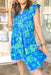 Feeling Flirty Floral Dress in Blue, cobalt blue and teal green floral tiered dress with ruffle sleeves and v-neck