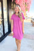 Feelings For You Dress in Pink, fuchsia pink ribbed short sleeve dress with front pocket