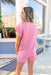 Do You Mind Top in Rose Pink, textured short sleeve top with front pocket