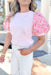 Fool For Love Top, light pink top with sheer layered puff sleeves in different shades of pink