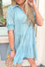 From The Start Dress, light blue green gauze short sleeve tiered dress with collar and cinching on the sleeve hem