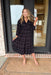 Giving Grace Midi Dress, black midi dress with lace polka-dots on the whole dress, long sleeves, and a v-neck