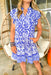 Good As Always Dress, blue and white ruffle sleeve patterned button down dress with v-neck and tiering 