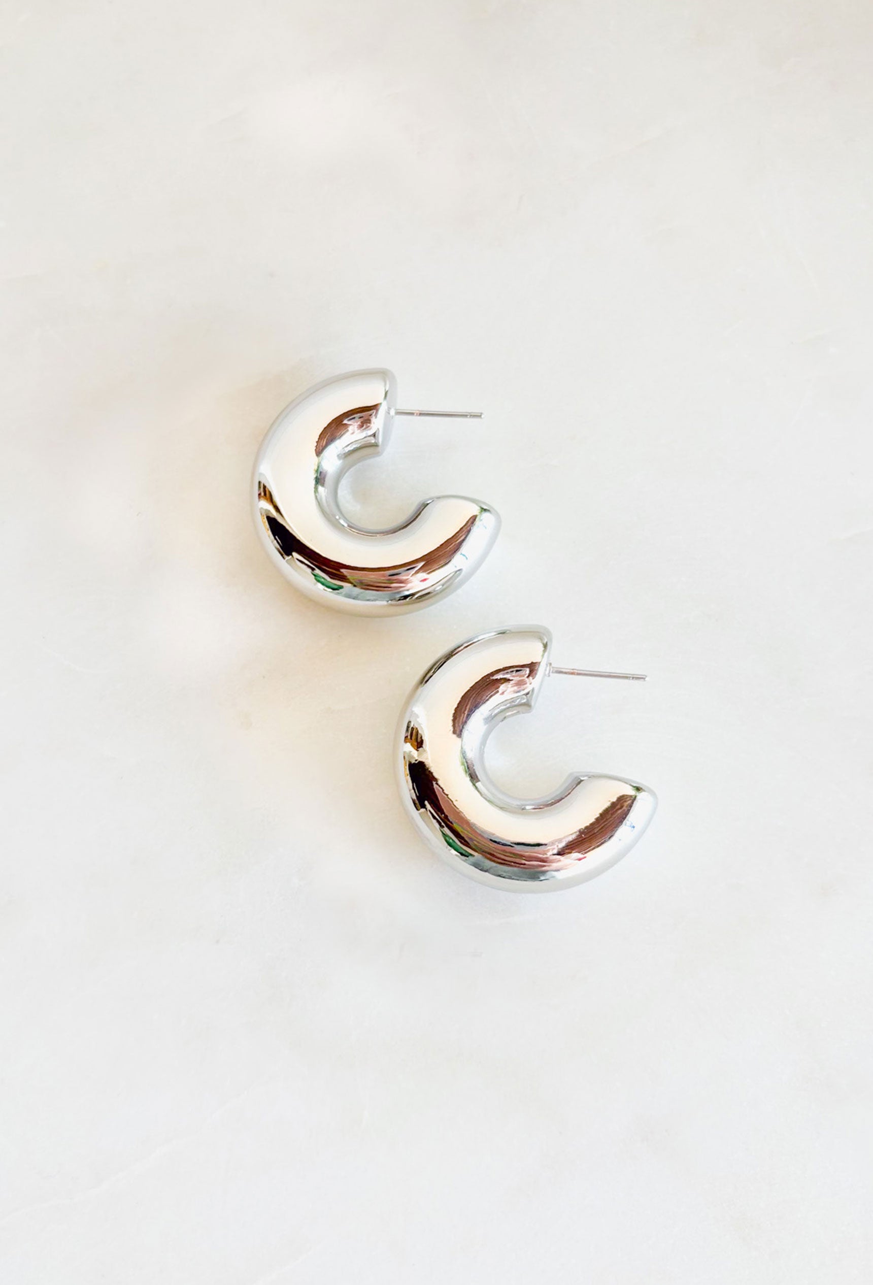 Hattie Hoop Earrings in Silver, classic chunky silver hoop