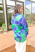 Hold It Together Button Up Top, satin button up top with large floral print in kelly green, royal blue, purple, and white