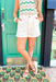 June Denim Shorts in Cream, modest, pleated, dress shorts with pockets
