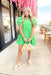 Lacey Dress in Green, short puff sleeve dress with small v-neck and two layers of tiering in a bright spring green