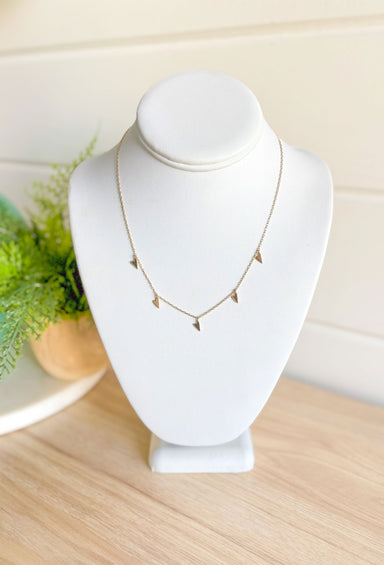 Lost In Love Necklace, dainty chain with 5 small gold hearts