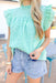Love And Luck Blouse, green and light blue gingham blouse with high neck and ruffles on the sleeves 