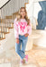 Lover Graphic Sweatshirt, light pink crewneck with pink text saying "lover" with graphic bow 
