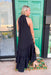Meant To Be Midi Dress, halter neck black button down midi dress with collar and tiering on the bottom half of the dress