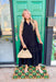 Meant To Be Midi Dress, halter neck black button down midi dress with collar and tiering on the bottom half of the dress