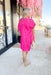 Nikoleta Linen Shirtdress in Hot Pink, ruffle tiered collar shirt dress with tacked sleeves