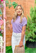 No Expectations Sweater in Lavender, mock neck short sleeve sweater top with front pocket