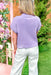 No Expectations Sweater in Lavender, mock neck short sleeve sweater top with front pocket
