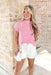 No Expectations Sweater in Pink, mock neck short sleeve sweater top with front pocket in a bubble gum pink