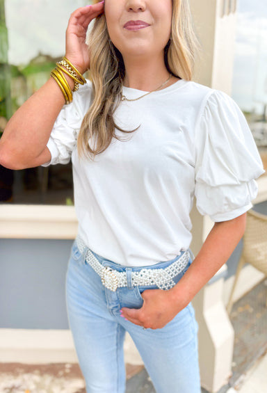 No Rules Top in White, white short puff sleeve top 