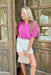 Note To Self Top, fuchsia short sleeve blouse with quarter button down detail and v-neck 