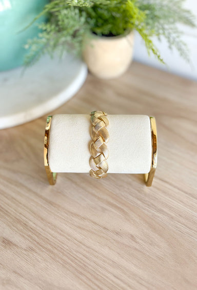 On Second Thought Bracelet, gold textured woven stretchy bracelet