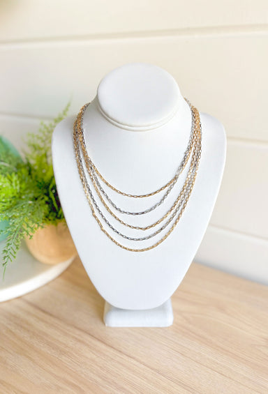 Out Of Luck Necklace, multi layer gold and silver chain necklace