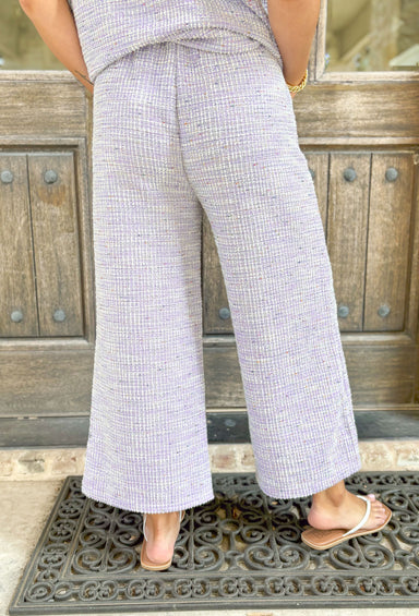 Paris Mornings Tweed Wide Leg Pants, lilac wide leg tweed pants with pockets