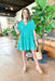 Sunny Days Dress in Jade Green, gauze short sleeve dress with collar and v-neck