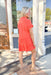 Sunny Days Dress in Tangerine, gauze dress with rolled short sleeve and tiering in a tomato orange 
