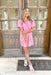Vacation Is Calling Dress, light weight acid washed pink shirt dress with collar, front pocket, and frayed hem