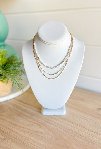 Where To Start Necklace, three layer necklace, one pearl, one paper clip, one dainty chain
