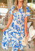 Whisk Me Away Floral Midi Dress, blue and white button down floral dress with collar and drawstring that cinching the waist