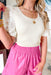 Wished For You Top, white short sleeve ribbed blouse with puff sleeves