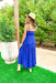 Z SUPPLY Lisbon Maxi Dress, royal blue maxi dress with spaghetti straps, tie detail on the chest, cinching below the chest, and tiering at the bottom of the dress