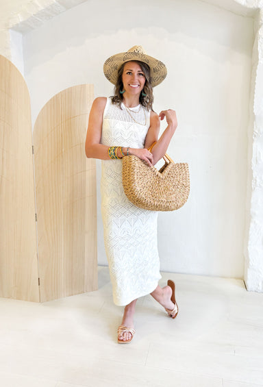 Z SUPPLY Mallorca Midi Dress, white crochet knit sleeveless dress, lined 