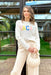 Z SUPPLY Sienna Vacay Sweater, white sweater with knit "vacay" in salmon, yellow, blue, and light blue 