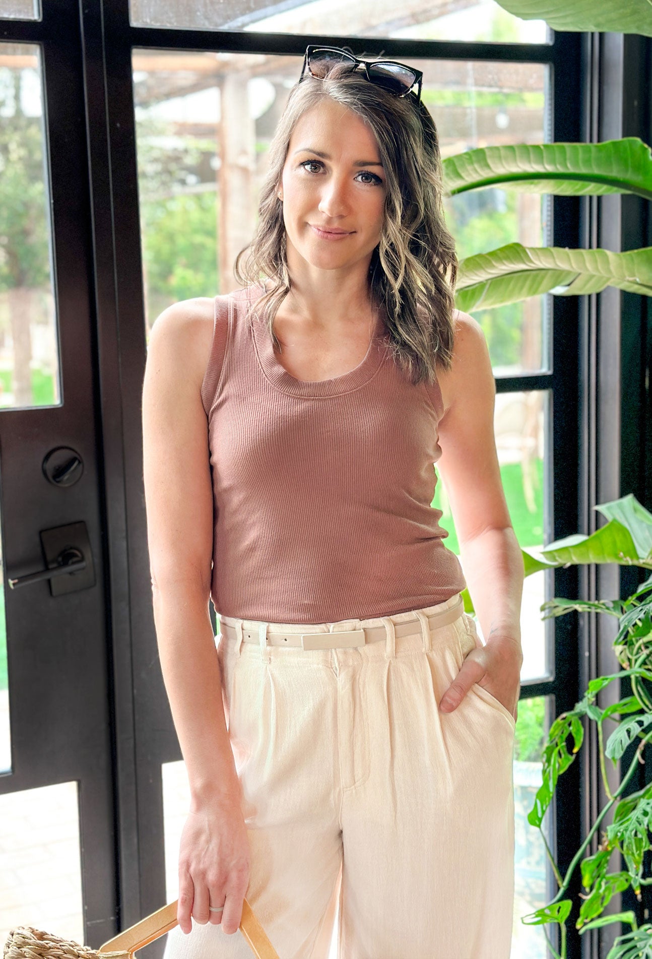Z SUPPLLY Sirena Rib Tank in Whipped Mocha, taupe ripped scoop neck tank