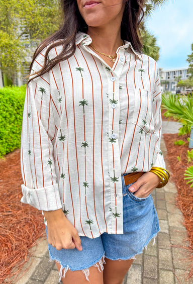 Under The Palms Button Down Top - Groovy's