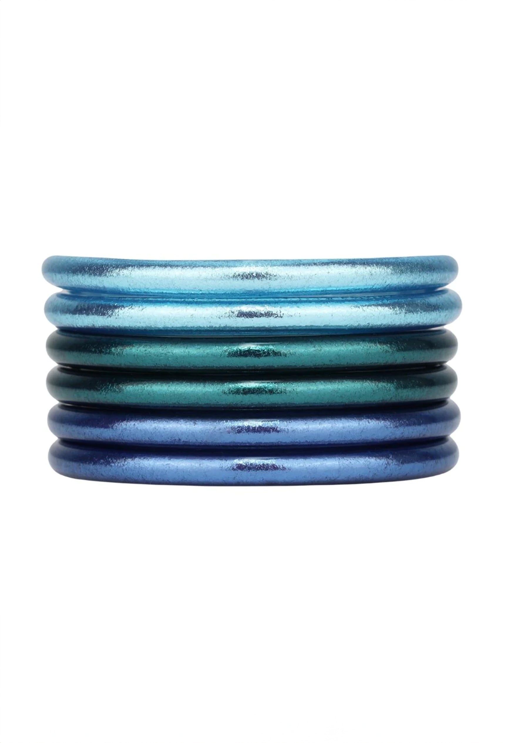 BUDHAGIRL Bangles in all the oceanse, stack of 6 bangles, mix of azure, plume, and marine 