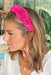 Western Ways Beaded Headband,  Hot pink headband features stylish rhinestone details and pink beaded cowgirl hats along the side
