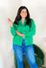 Wild At Heart Jacket, kelly green leopard print button up jacket with collar and pockets