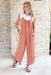 Z SUPPLY Flared Jumpsuit, Terracotta loose fit jumpsuit with spaghetti straps and pockets 